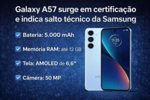 Leia mais sobre o artigo Rei dos Intermediários : Galaxy A57 surge em certificação e indica salto técnico da Samsung