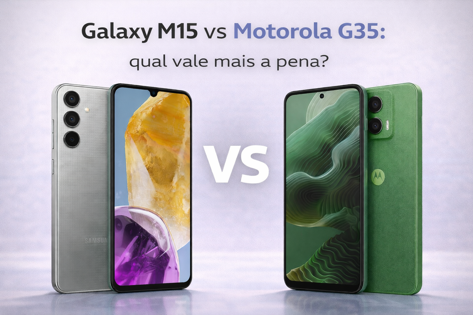 No momento, você está visualizando Galaxy M15 OU Motorola G35: qual entrega mais por menos em 2026?