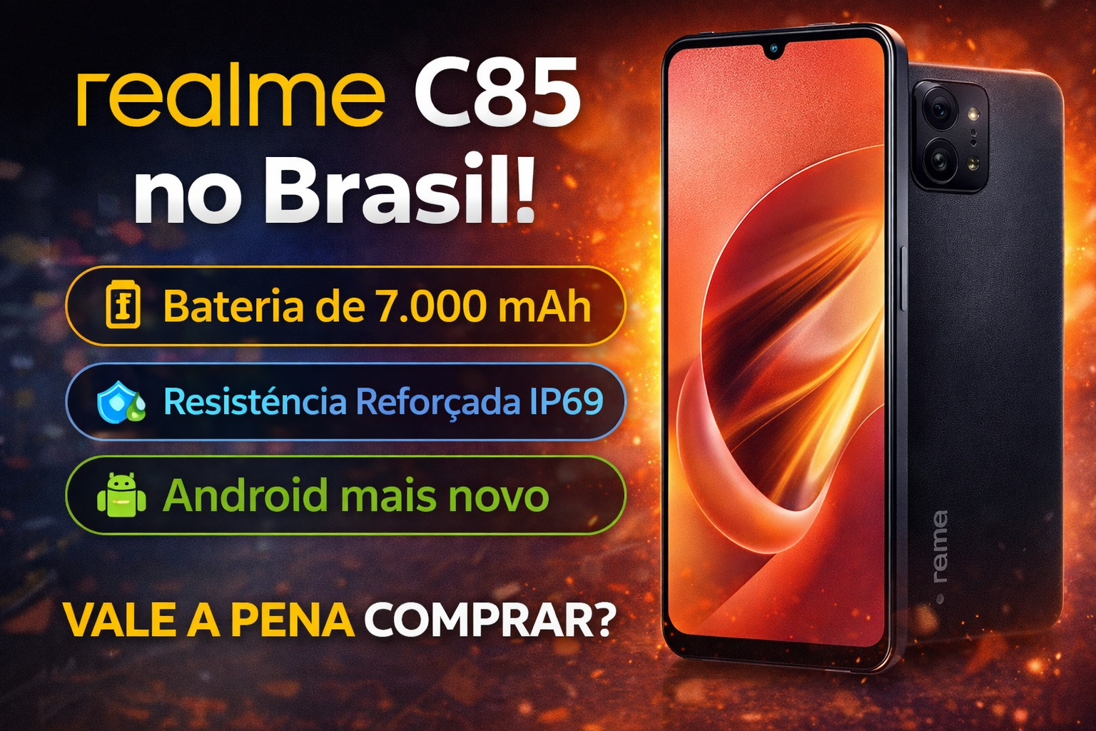 No momento, você está visualizando Realme C85 chega ao Brasil com bateria gigante e resistência reforçada